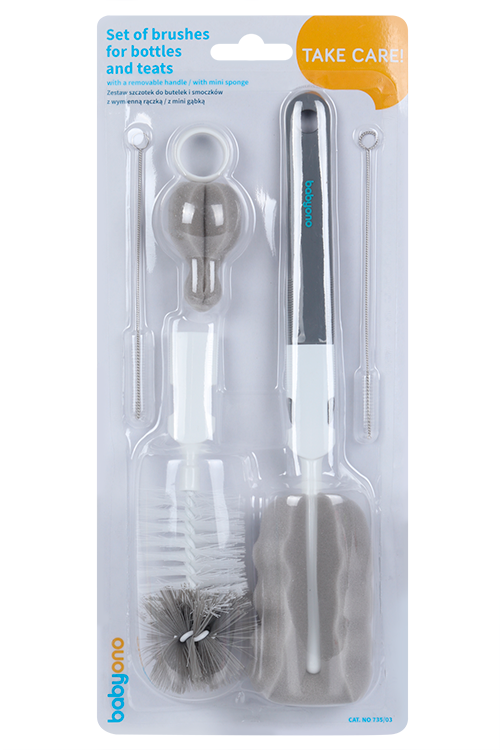 Набор ершиков BabyOno д/мытья детской посуды 5 шт серый/белый
